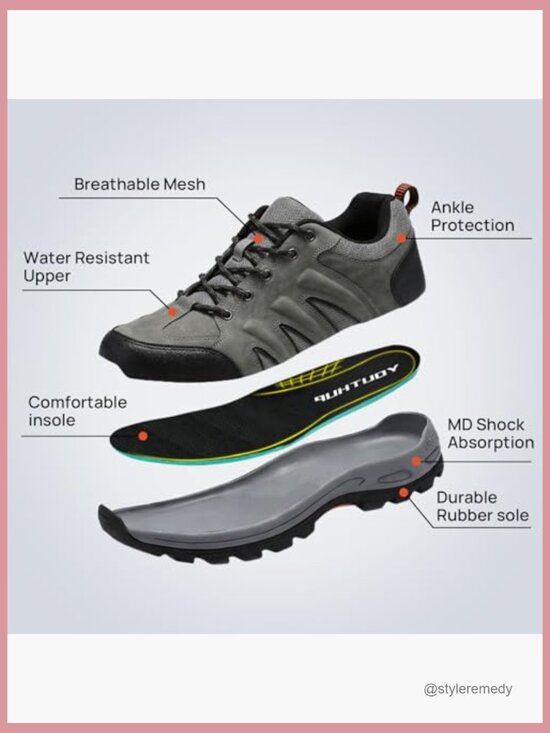 Men\'s Hiking Shoes Leather Mesh Upper Waterproof Non Slip Trail Sneakers main image 5